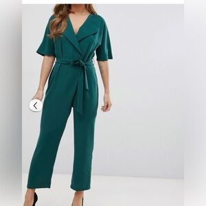 Preloved ASOS DESIGN Green Wrap Jumpsuit With Self Belt Size 14